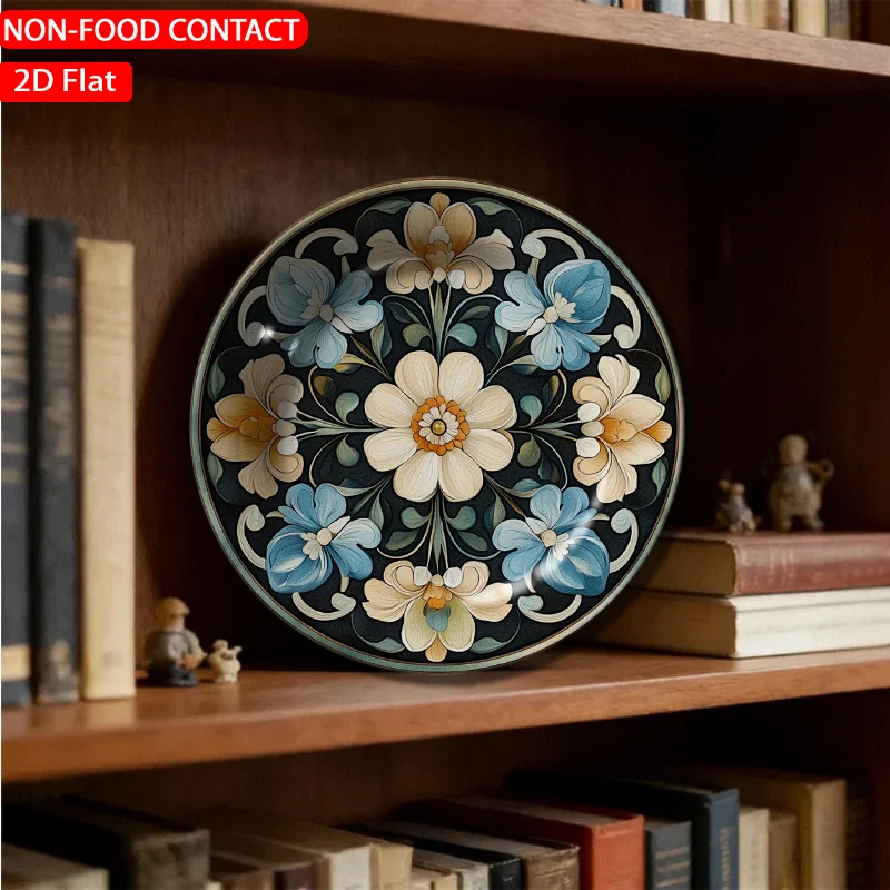 1pc Art Nouveau Floral Blue Ceramic Plate Non-food Contact, Home Desk Ornaments, Living Room and Bedroom Decorations, Suitable