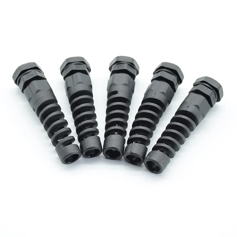 10pcs IP68 Waterproof M12 PG7/PG9/PG11 Cable Gland Connector Plastic Flex Spiral Strain Relief Protector For 3.5-6mm Wire Thread