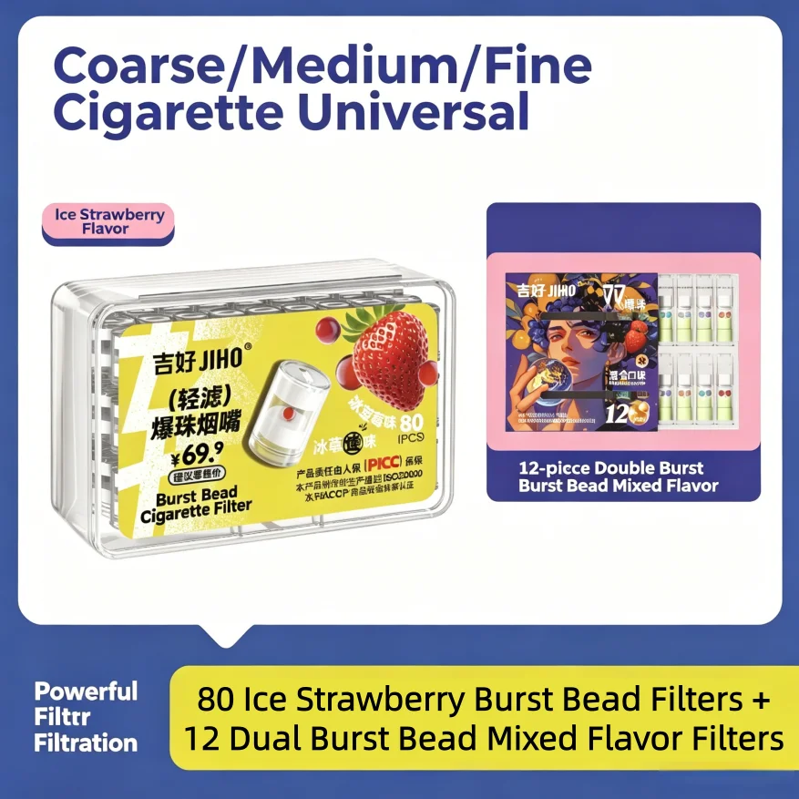 92PCS Dual Burst Bead Mixed Fruit Filters, Universal Tips for Thick, Medium & Thin Cigarette Types
