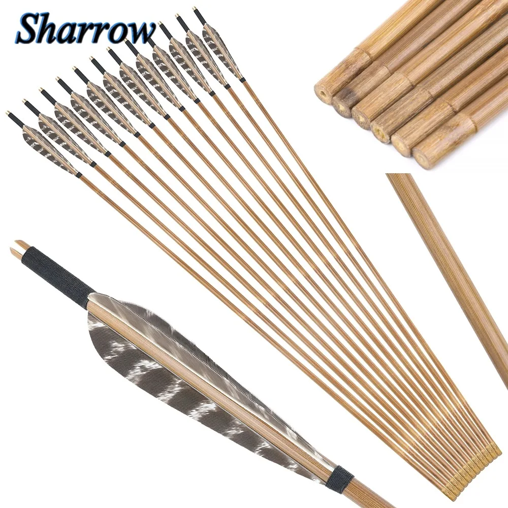 

33.5inch Archery Bamboo Arrows OD 8mm Arrow Shaft OD8mm with 5inch turkey Feather for Bow and Arrow Hunting Shooting Accessories