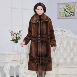 High Quality Mom's Long Fur Coat Winter New Warm Add Velvet Long Thicken Fawx Fur Overcoat Female Imitation Mink Fur Jacket 5XL