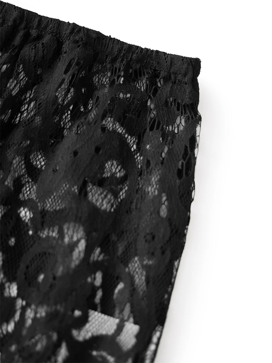 Женские черные сетчатые брюки, прозрачные кружевные брюки с низкой посадкой и широкими штанинами для повседневной жизни в спальне
