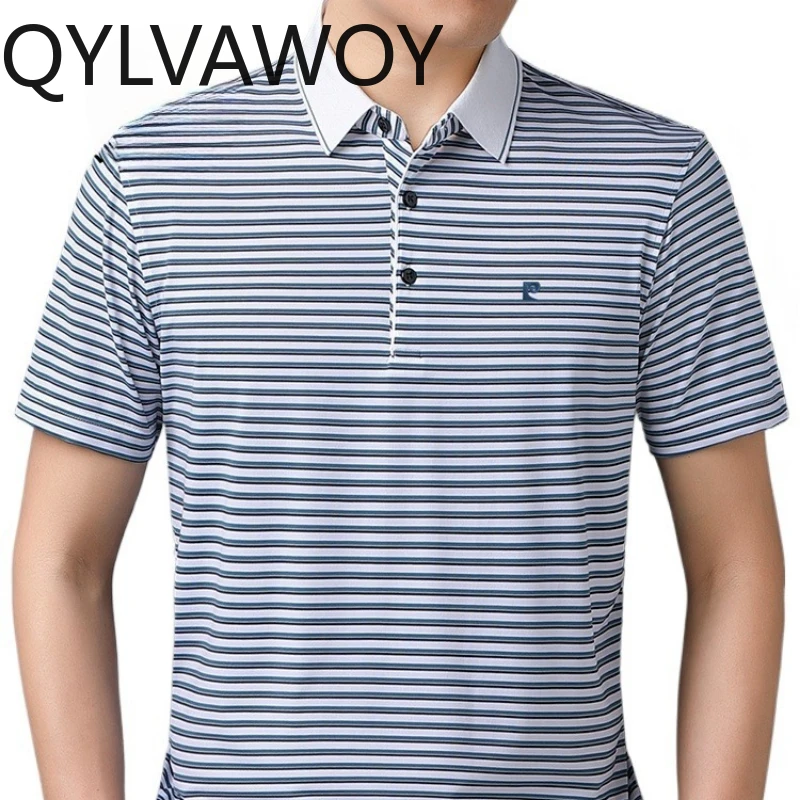 

QYLVAWOY, новая мужская рубашка поло из 100% шелка на весну и лето, футболка с короткими рукавами, удобная, устойчивая к морщинам, высококачественная, аутентичная