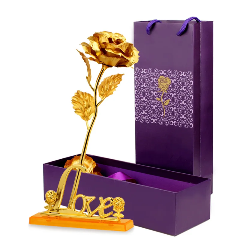 

Gold Foil Plated Rose Flower 24K Dipped Decor With Stand Mothers Day Gift & Valentine's Day Gift Gold Flower with Gift Box