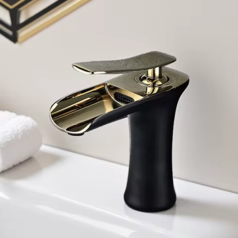 Bathroom Mixer Tap Brass Waterfall Sink Faucet Deck Mounted Single Handle Hot and Cold Water Basin Faucet White Black Gold
