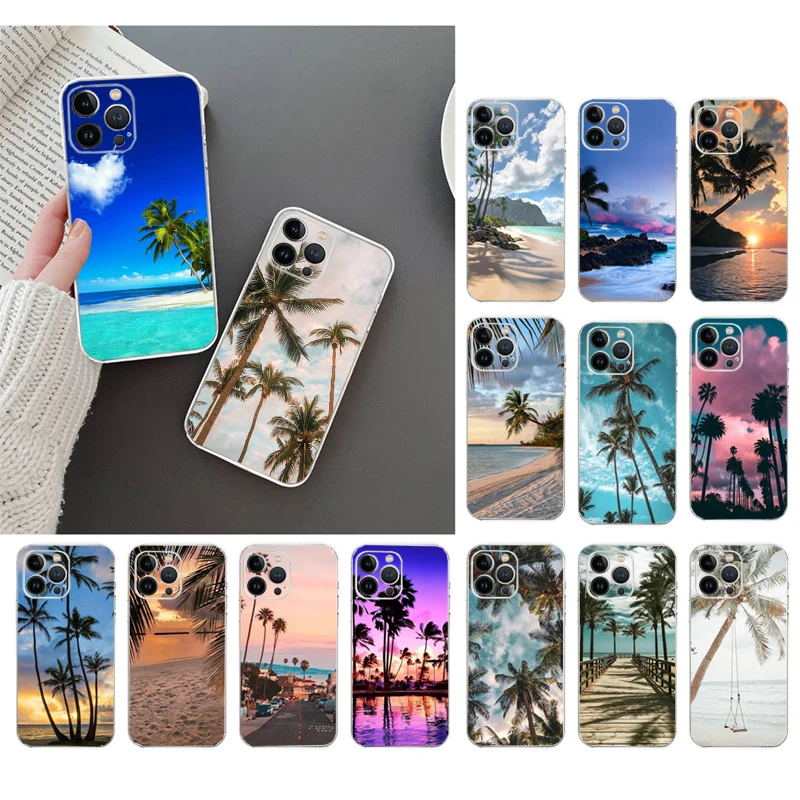 Phone Case For iphone 16 15 14 Pro Max 16 15 14 13 12 Pro 15Plus iphone 11 Palm Tree Summer Beach Sea Mobile Phone Case Funda