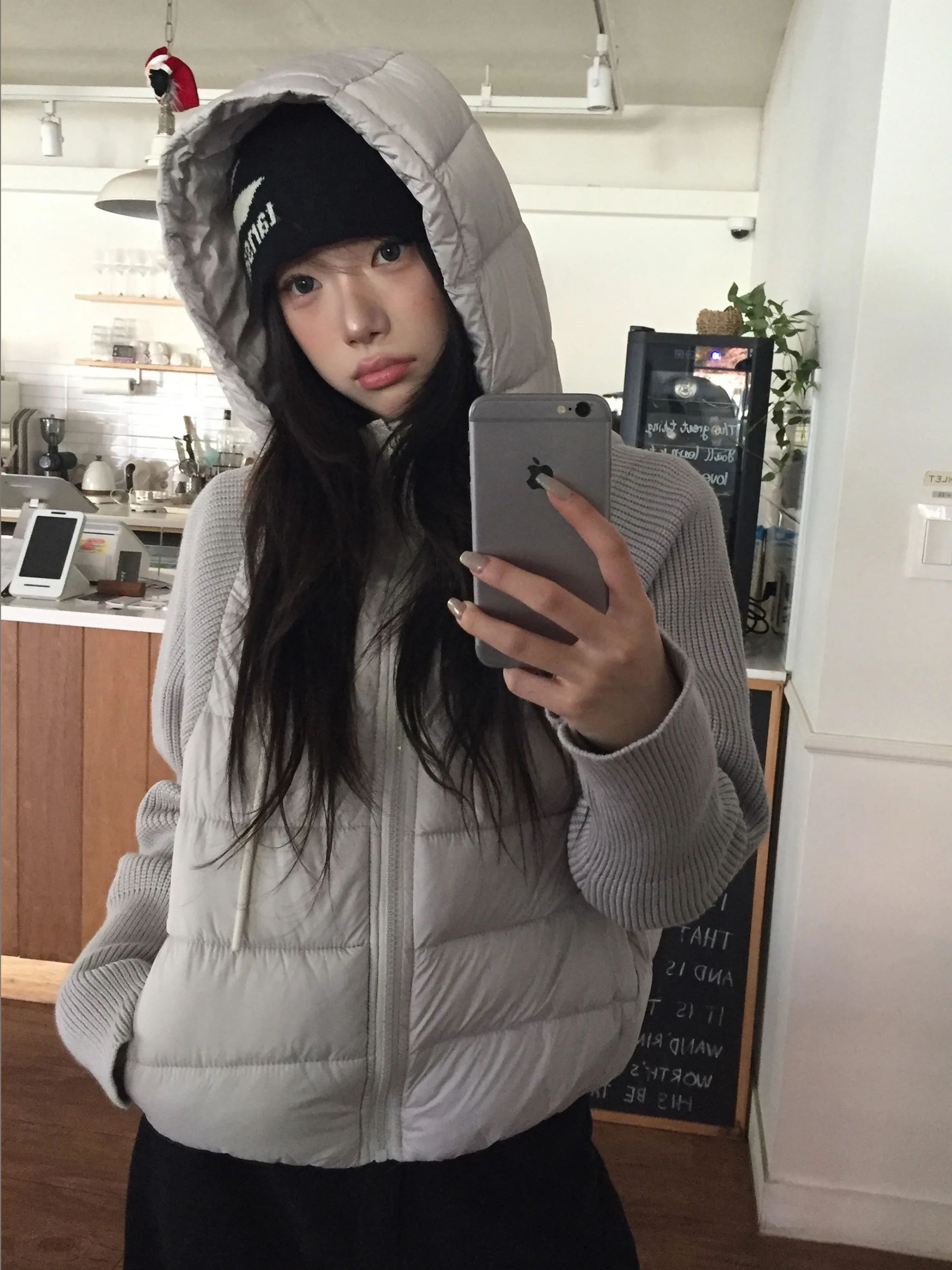 Koreańska dzianinowa kurtka z kapturem, patchworkowa, bawełniana, damska, zimowa, luźna, imitacja dwuczęściowej, ciepła kurtka z bawełny ort.