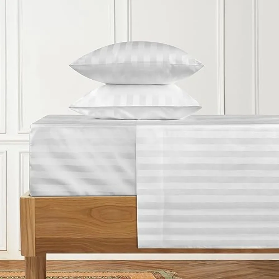 1000 Thread Count 100% Cotton Damask Size Sheets Long Staple 4 Pcs Striped Bedsheet Luxury Hotel Sateen Weave - Soft and Breath