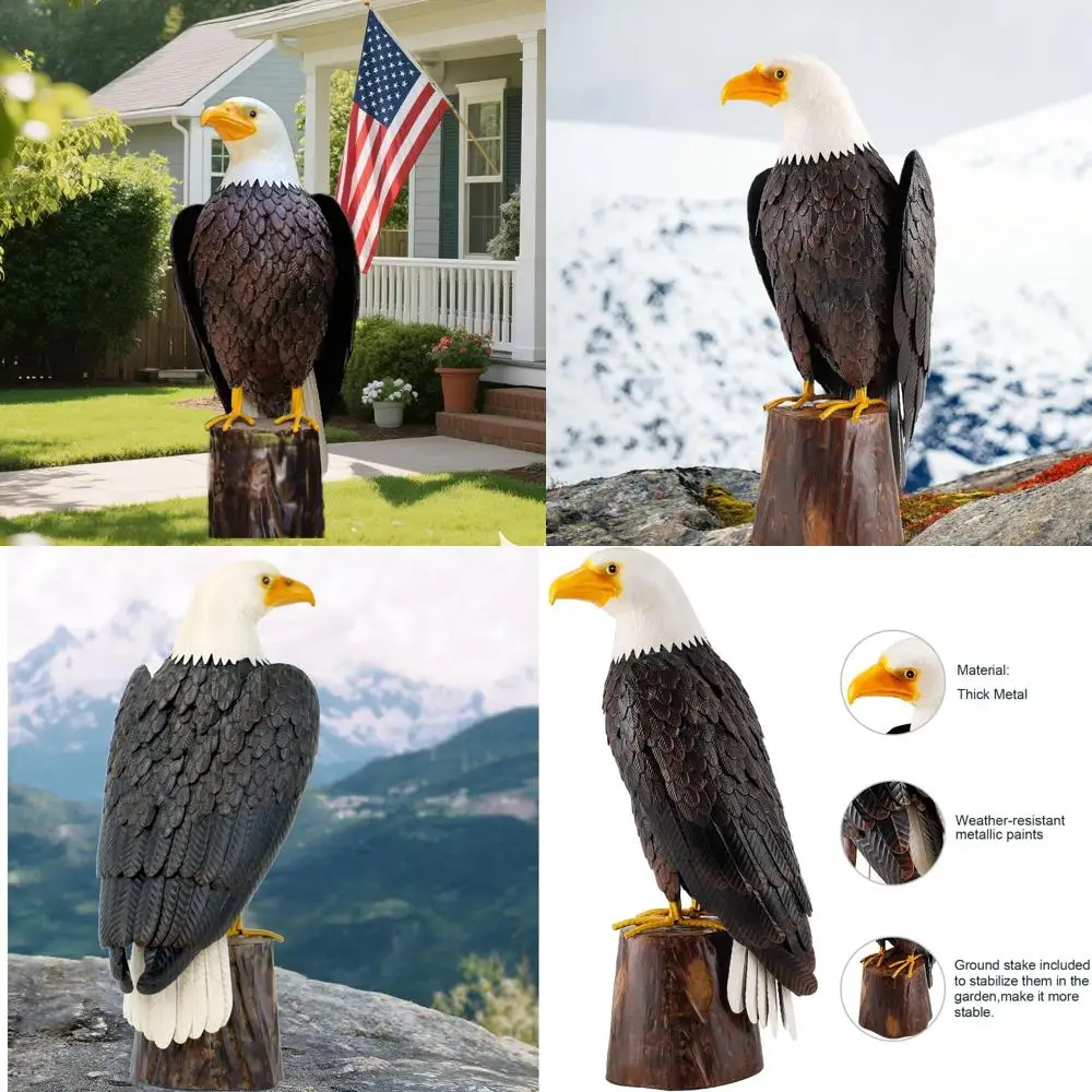 

Outdoor Metal Bald Eagle Statue for Garden Patio Living Room - Majestic Wildlife Yard Art Sculpture
