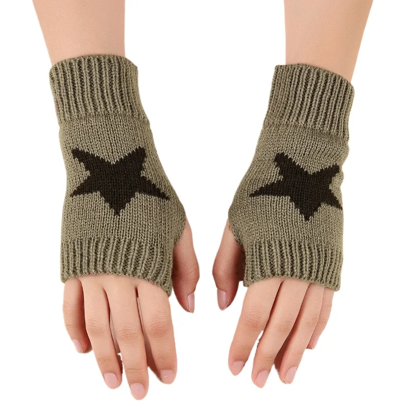 Stylish Knitted Gloves Half Finger Star Gloves Winter Warm Wool Pentagon Soft Hand Fingerless Emo Gloves Preppy Mittens