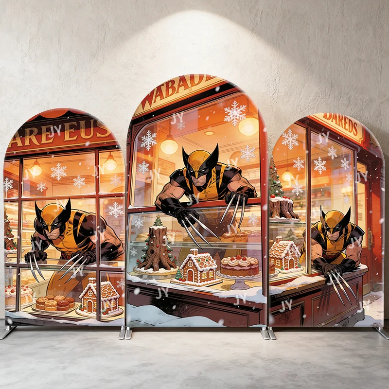 

Wolverine Christmas Pastry Shop Arch Backdrop Cover Festive Scene With Sweets For Kids Birthday Baby Shower Photo Booth Decor