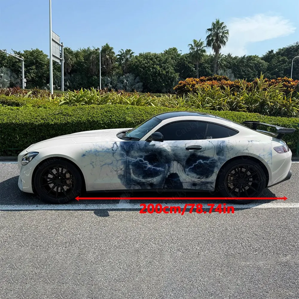 2pcs Lightning Vein Skull Car Side Wraps, Self-Adhesive PVC Waterproof & Scratch-Resistant Stickers, Car Accessory Gift