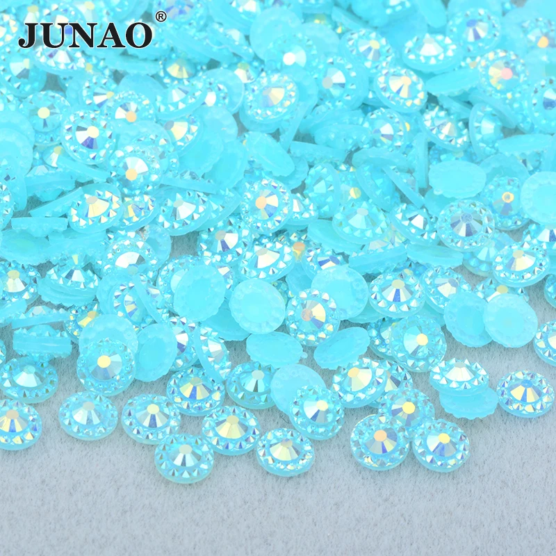 JUNAO 4mm 5mm 6mm Pink AB Round Flower Rhinestone Nail Crystal Strass Flatback Resin Stones for DIY Clothes Jewelry Crafts