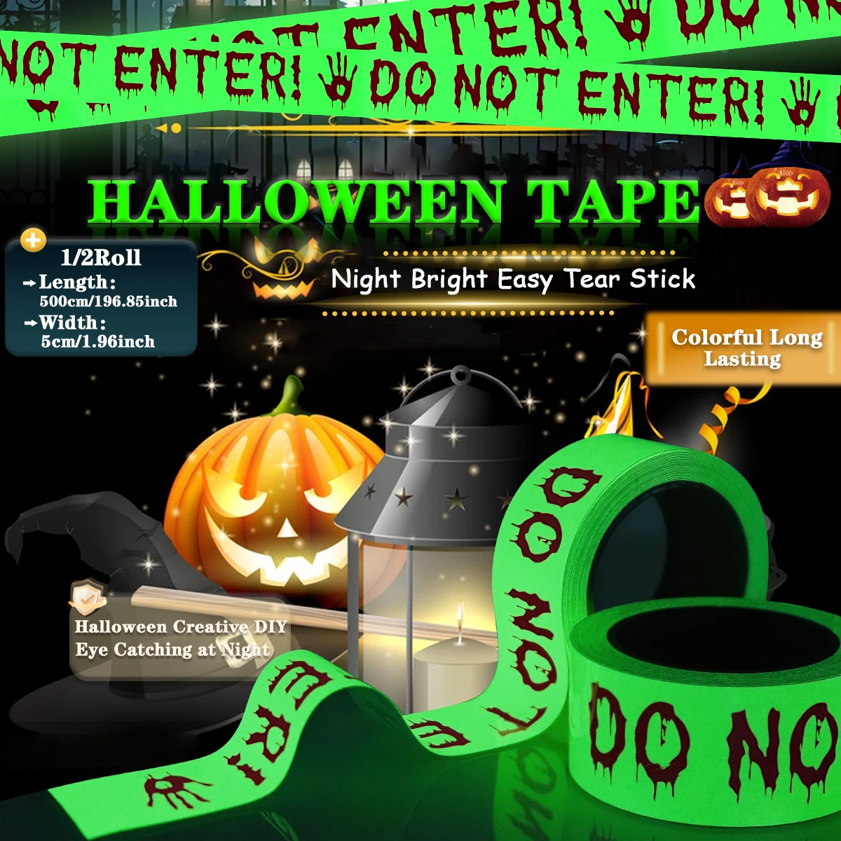 1/2Rolls Nighttime Fluorescent Green Tape Warning Sticker Night Light Safety Tape Suitable for Halloween Party Decoration DIY
