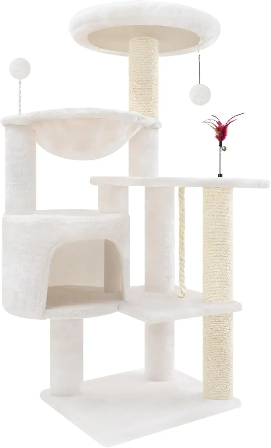 

42.5'' Cat Tree for Indor Cats, Multifunctional Cat Tower with Cozy Condo, Perches, Scratching Posts and Hammock, Beige