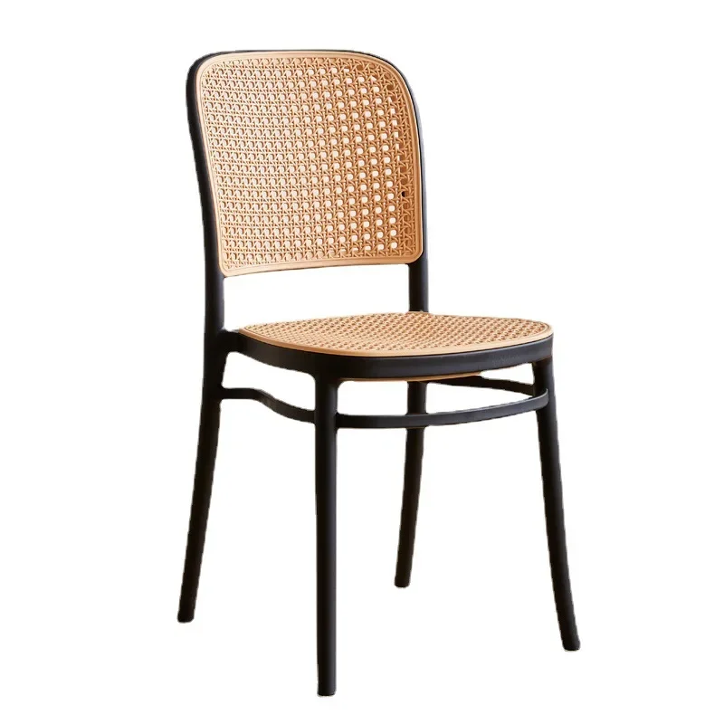 Modern Plastic Rattan Dining Chairs for Kitchen Furniture Home Back Stackable Desk and  Simple Outdoor