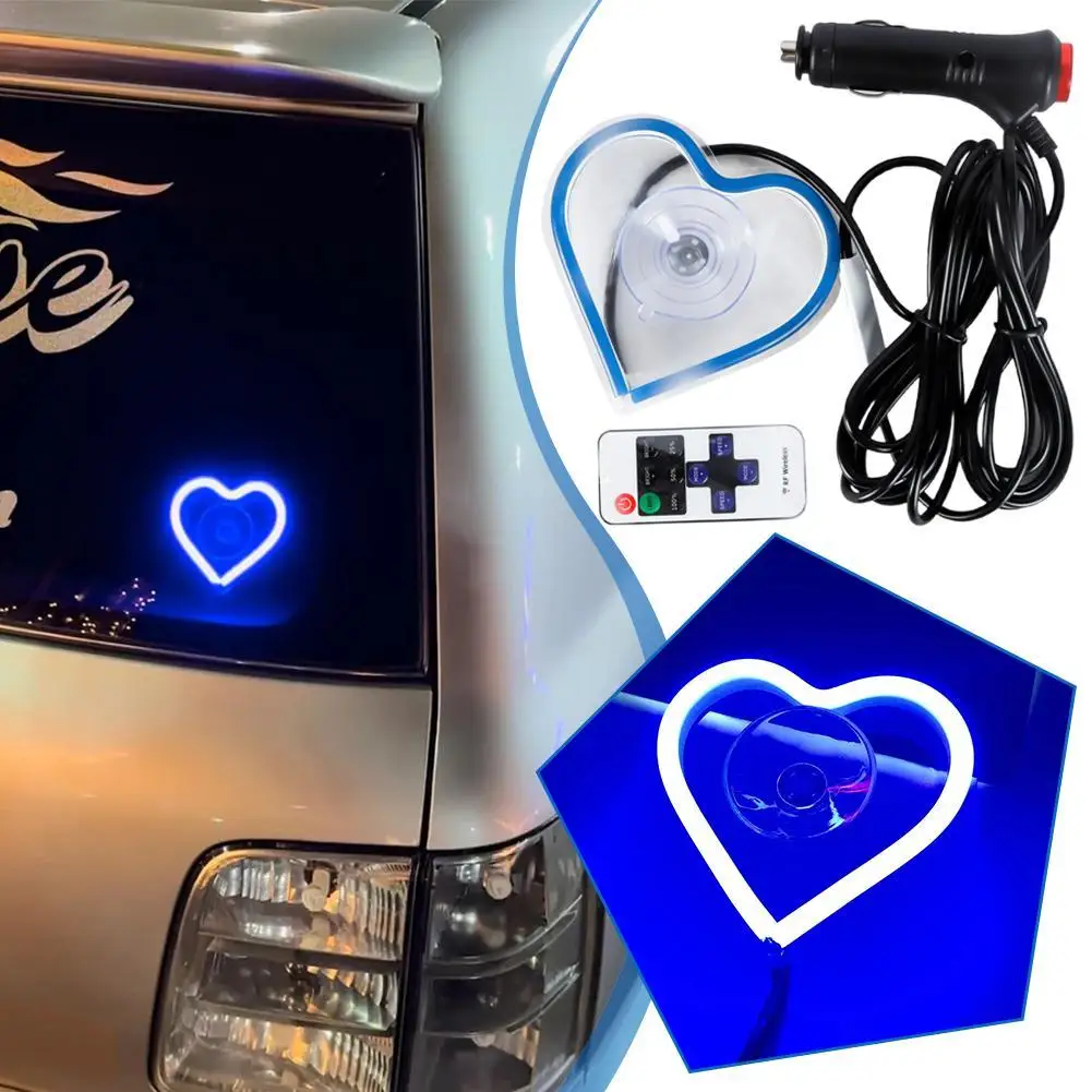 Car LED Glowing Heart Interior Lights USB Powered Neon Decoration Lights Windows Atmosphere Lighting for Car 1pcs