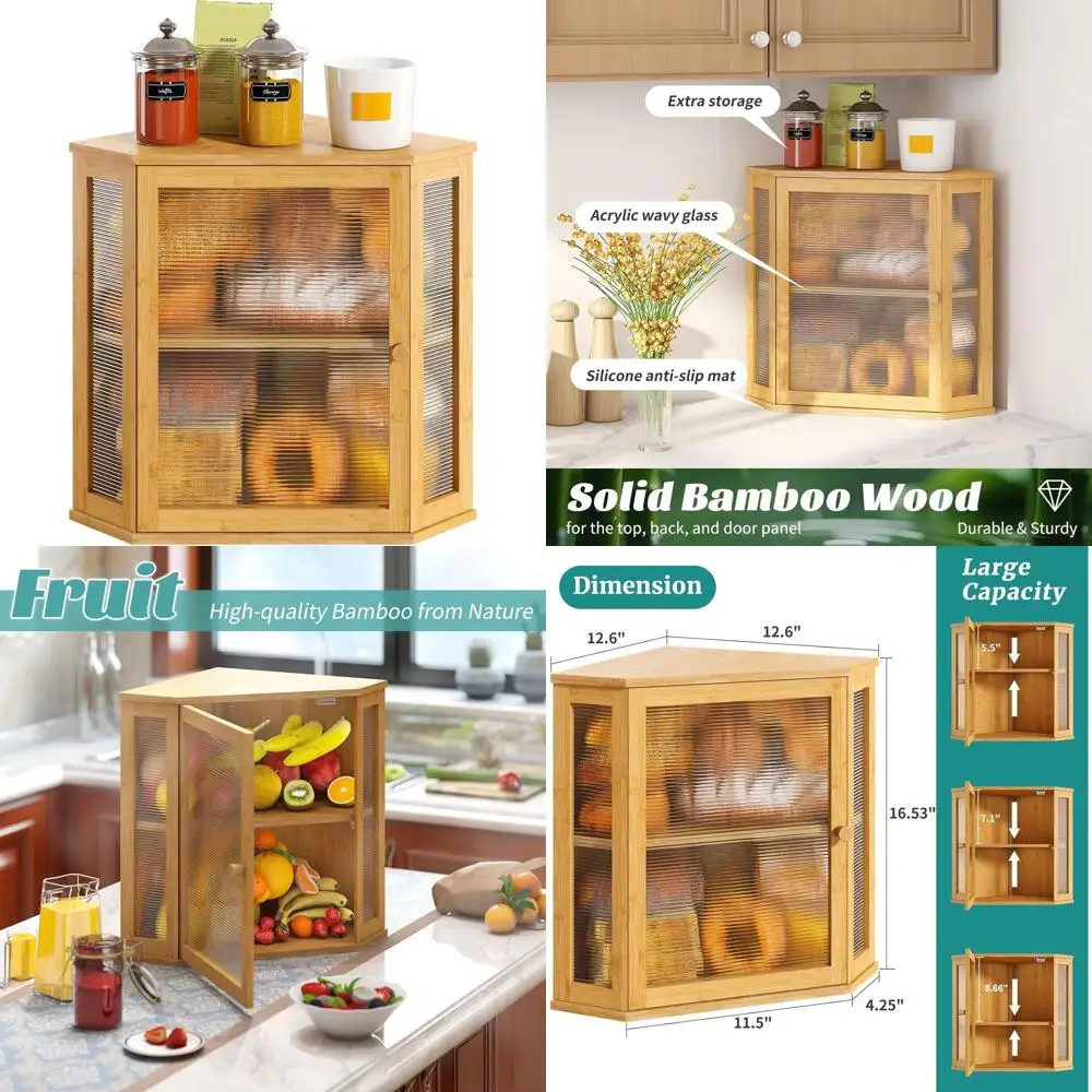 

2-Tier Bamboo Bread Box - Large Natural Wooden Storage for Kitchen Counter