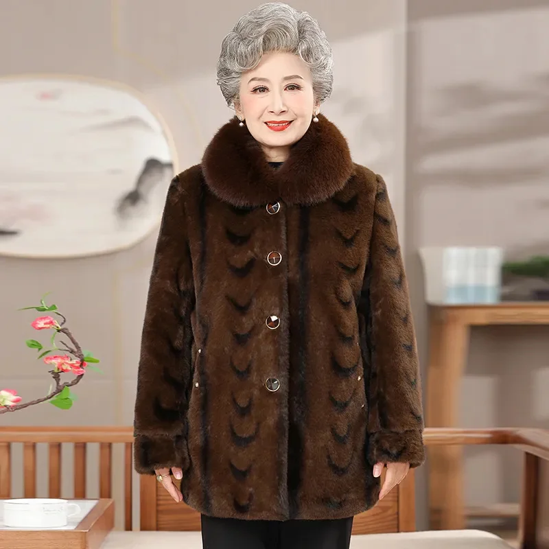 Women Winter Jacket Imitation Mink Fleece Coat New Fashion Loose Warm Fur One Piece Coat Middle aged Female Faux Fur Jacket 5XL