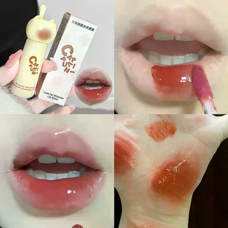 Brilho Labial Cappuvini Cute Cat, Hidratante, Suave e de Longa Duração, 4 Cores, Fácil de Aplicar, Tinta Labial para Iniciantes