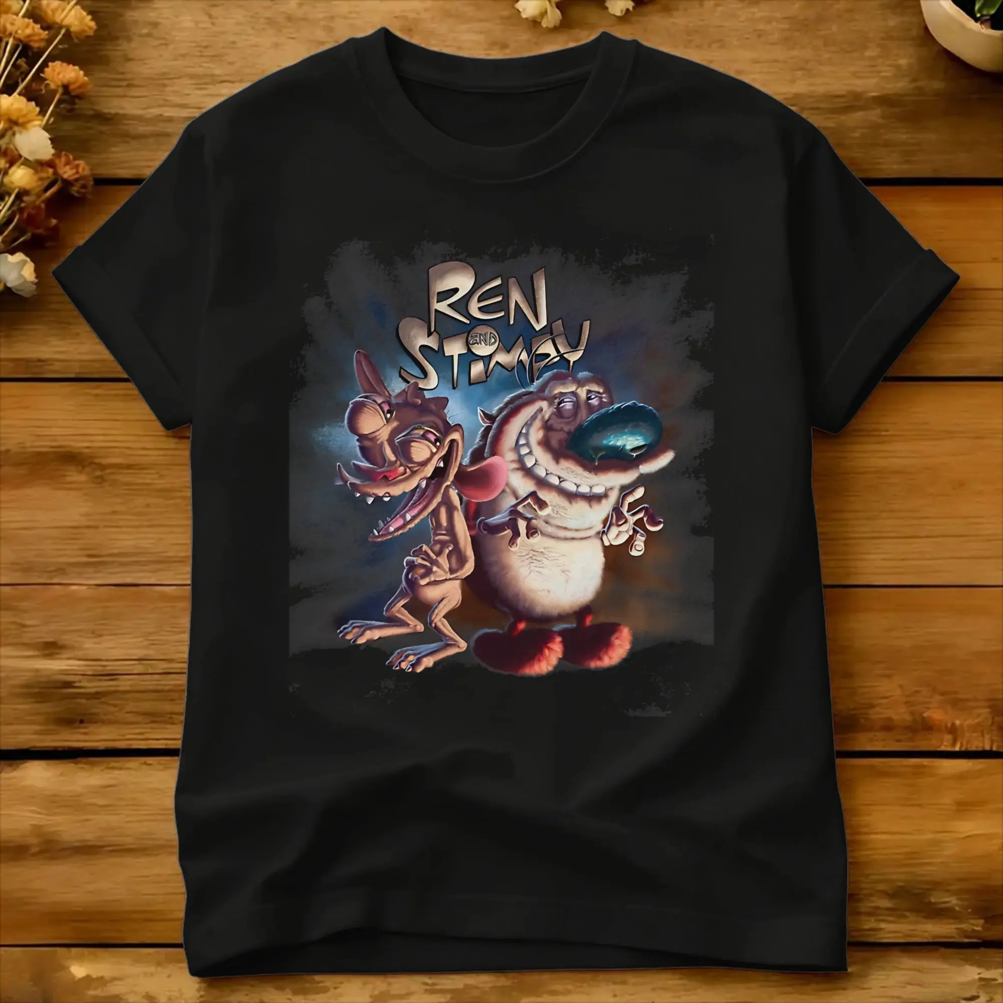 Streetwear T-Shirt Ren And Stimpy Realistic Humorous     Cotton T-Shirts  Hip Hop Tee Shirt for Men Summer Short Sleeve Tops