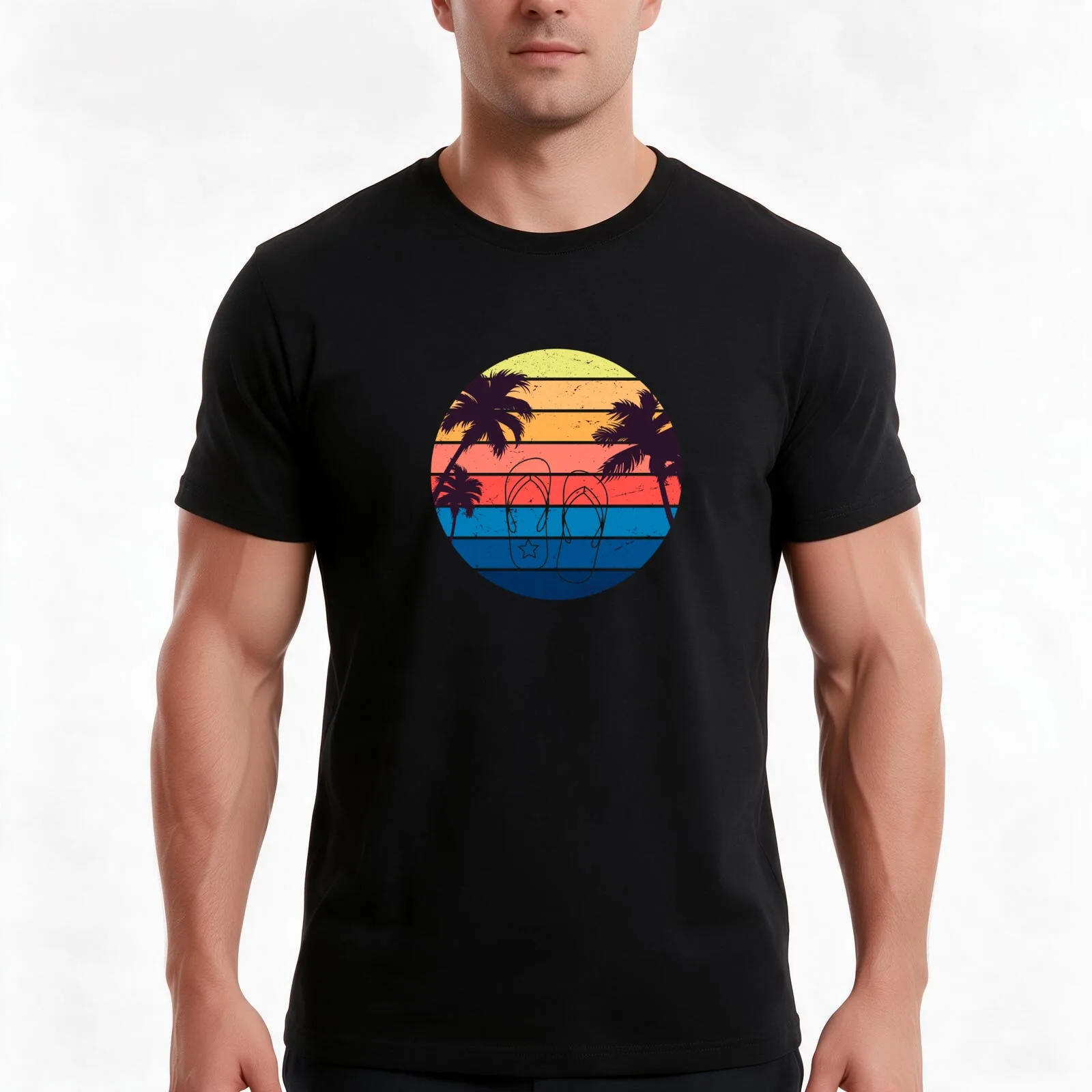 flip flop day T-Shirt, Summer Casual Cotton Tee, Oversized Streetwear Tops, Vintage Graphic Print, Loose Fit Short Sleeve