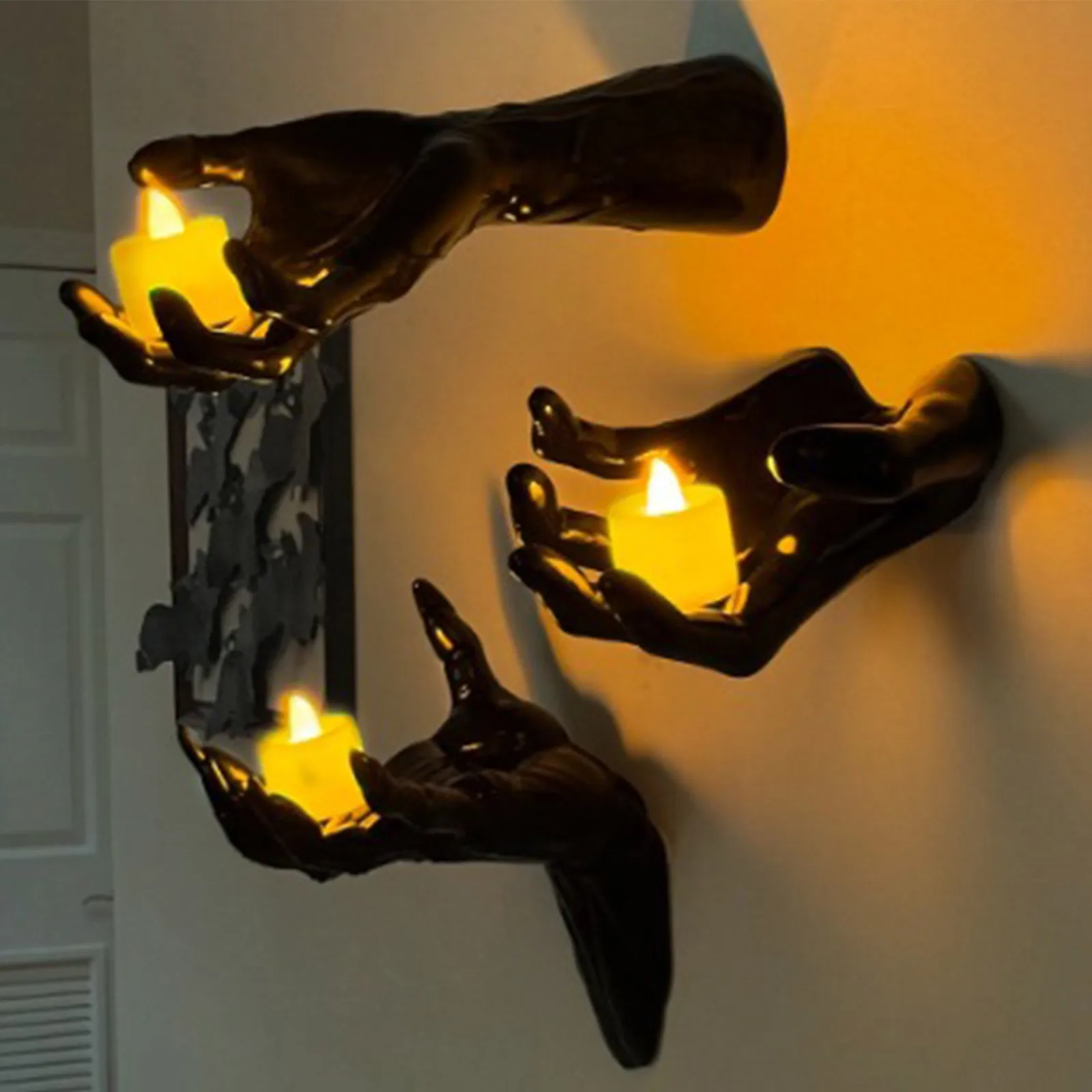 

Spooky Halloween Wall Decorations Creepy Hands Candles Holder Wall Hanging Hook Collection Scary Ghost Hand Storage Shelf Decor