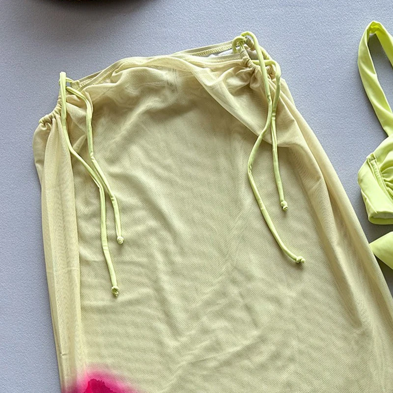 Conjunto de tres piezas Micro Bikini traje de baño mujer estampado Retro cordón cubrir Tanga Push Up Bikini playa vacaciones fiesta Biquini