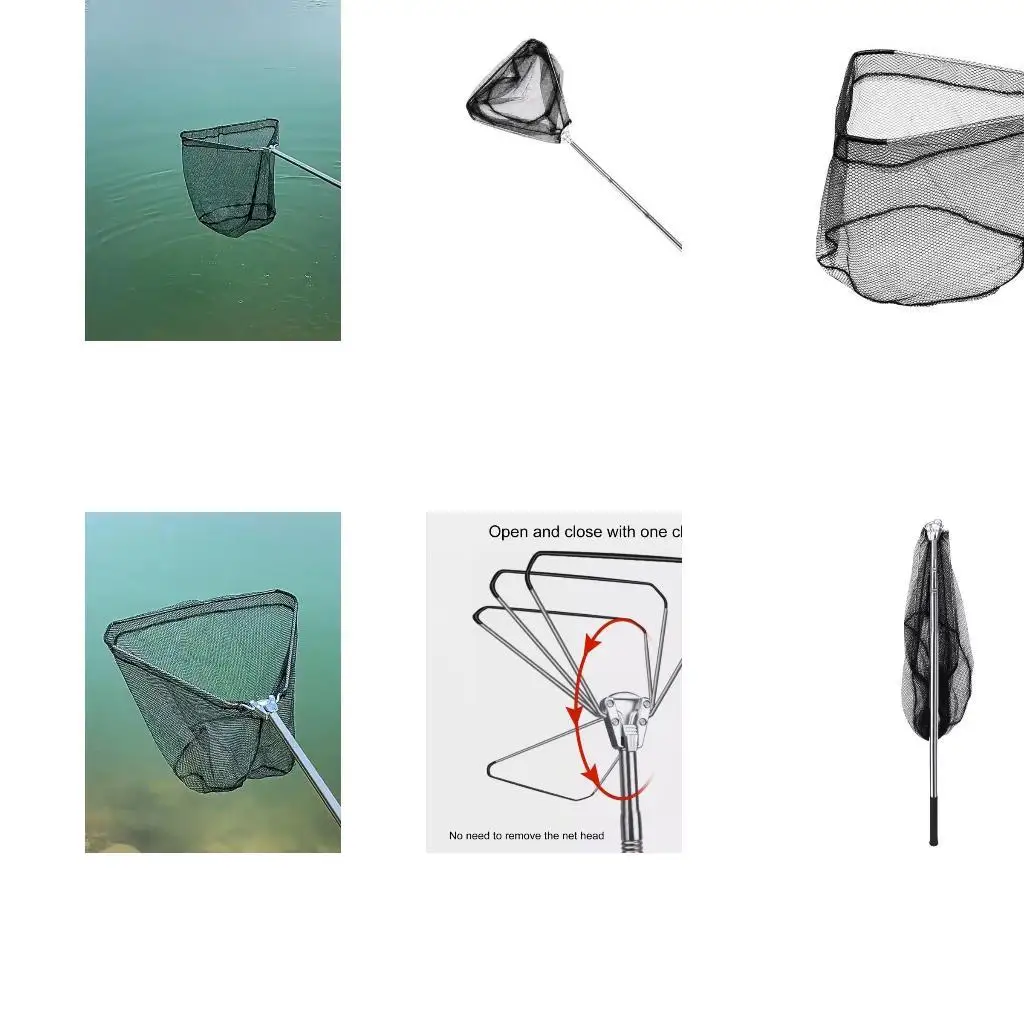 

R6FE Fishing Net Collapsible Telescopic Stainless Poles Handle Foldable Fish Landing Net Nylon Mesh for Safe Fish Catching