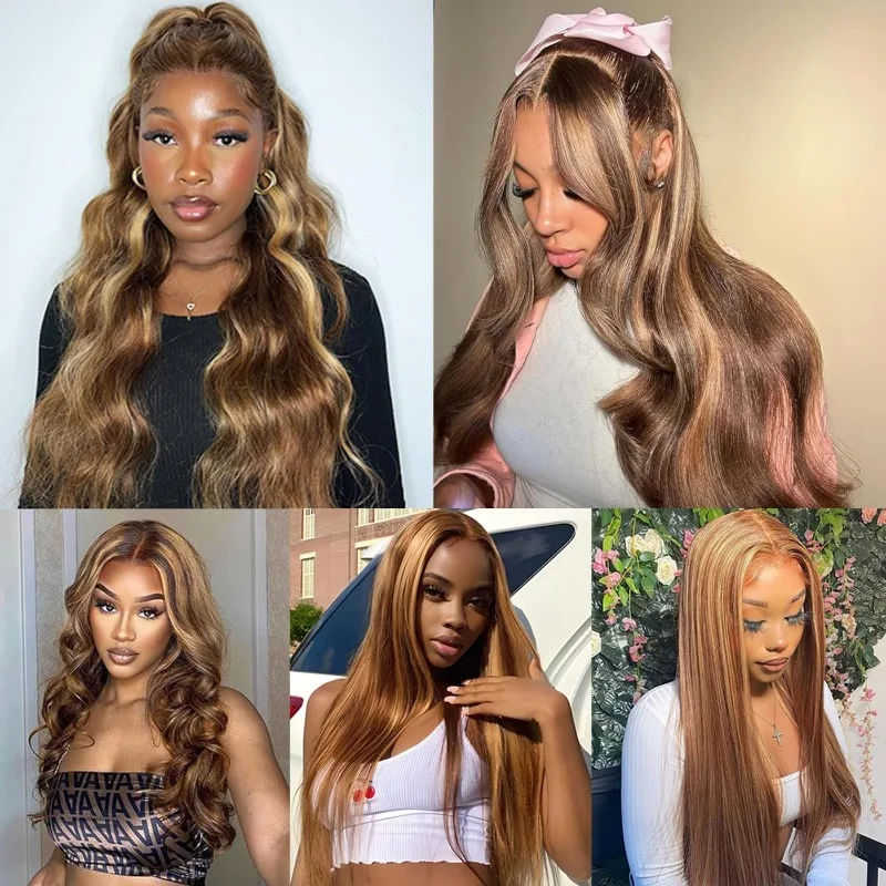 Cabelo humano premium 4x4 fechamento de renda destaca cor marrom chocolate para loiro caramelo cabelo remy com linha fina natural parte livre