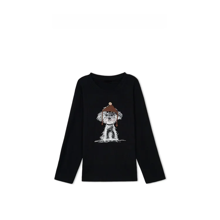 

Relaxed Fit Long Sve T-irt with Knitted Hat Large Size Women's Casual Faion Pencil Little Xing Dog 3D Print Knit Cap