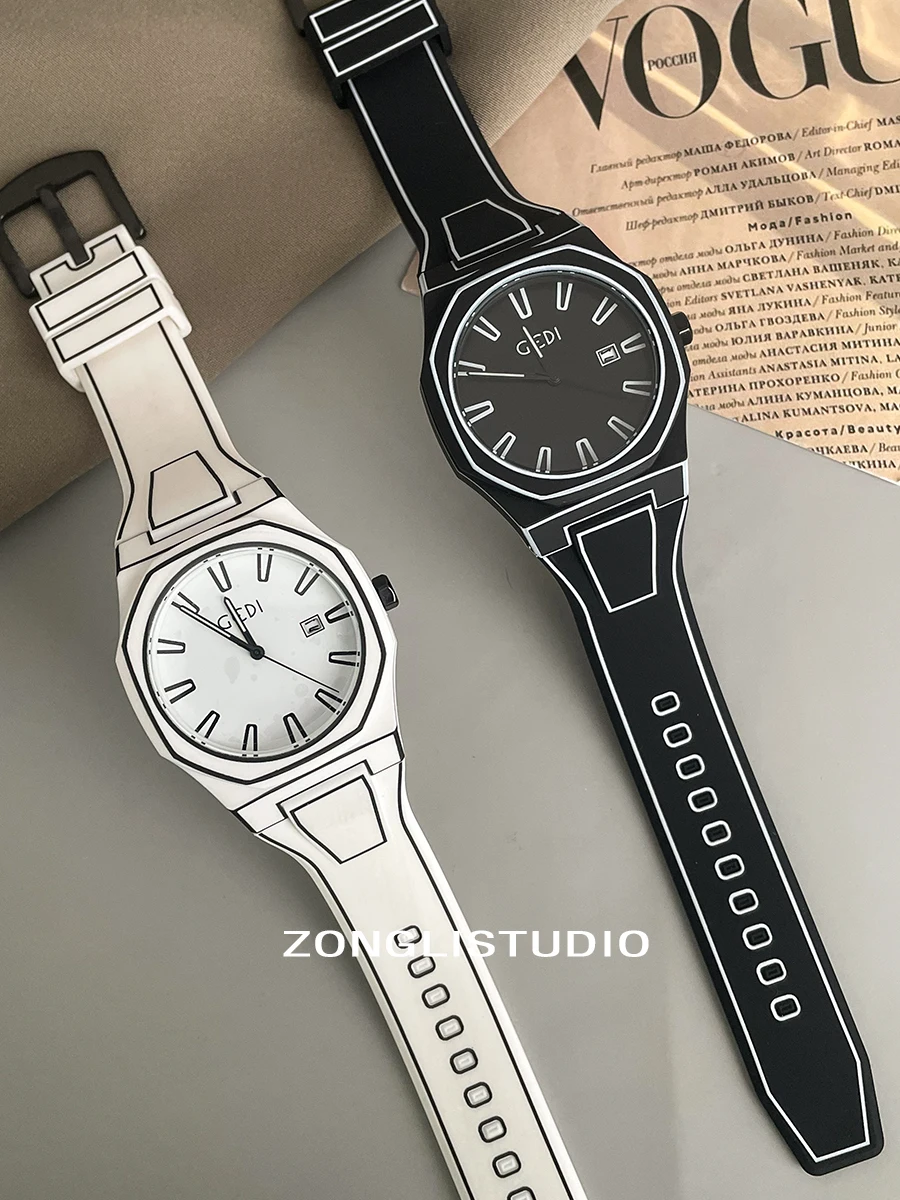 NewStylishQuartzWristwatchCartoonStyleLarge Dial Cool Unisex Couple'S Quartz Watch Perfect For Couples A Great Gift For Couples.