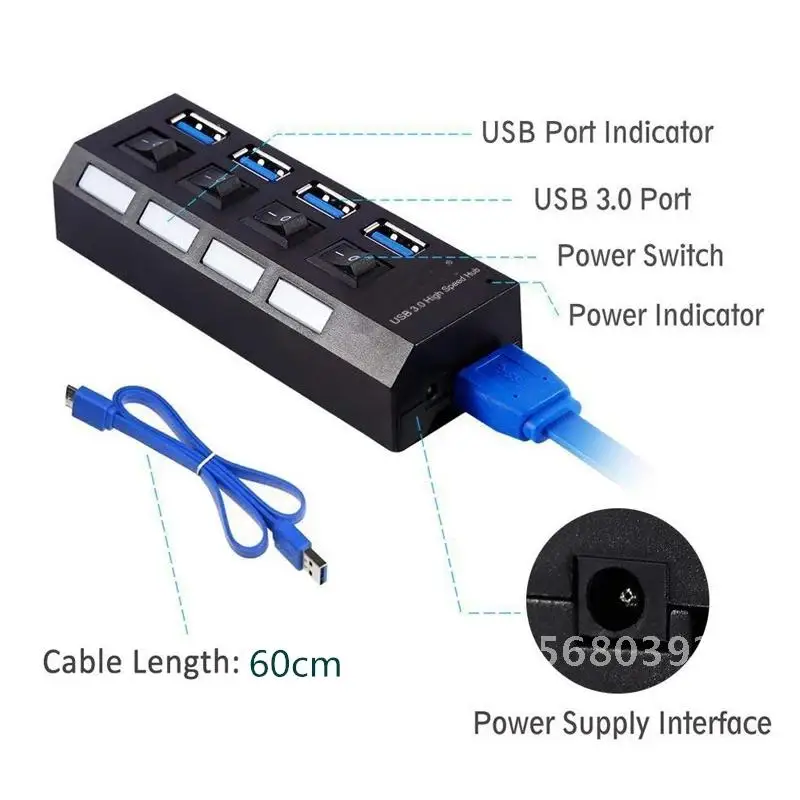 

USB Multi Splitter With Power Switch Supply Adapter 7 Port 4 3.0 Hub Usb For Macbook Pc Computer Laptops Notebook Accessories