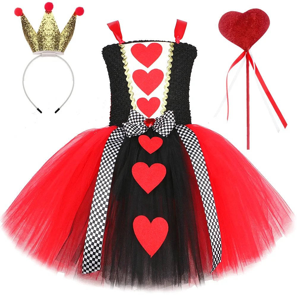 

Red Queen of Hearts Costumes for Girl Carnival Party Tutu Dress Up Wonderland Cosplay Halloween Costume for Fancy Clothes