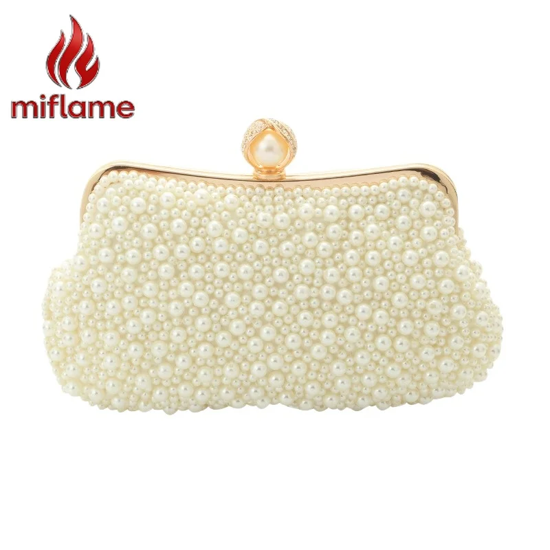 

Luxury Pearl Beaded Evening Clutch Top Handle Handbag Purse Women's Wedding Party Prom Banquet Cocktail Formal Occasions
