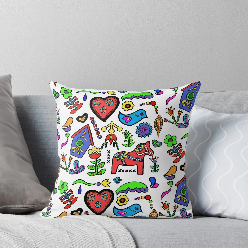 Swedish Folk Art Throw Pillow Pillow Covers Decorative Decorative pillow case Sofas Covers Cushions For Children