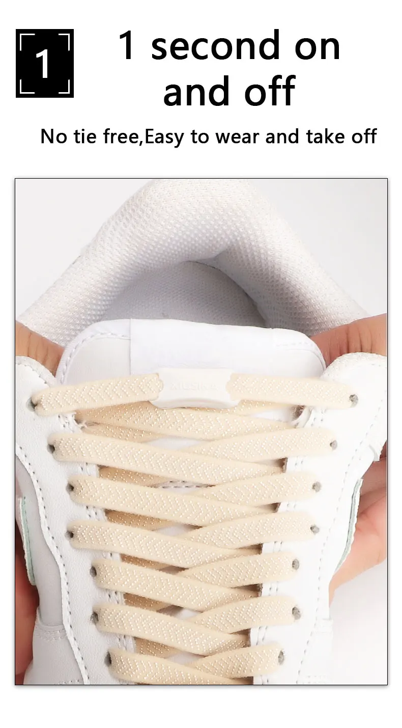 1 Paar Schnürsenkel ohne Krawatte, elastische Schnürsenkel für Kinder und Erwachsene, für Turnschuhe, Schnürsenkel, schnelle Spitze, faule Sport-Gummibänder, flache Schnürsenkel – Detail 3
