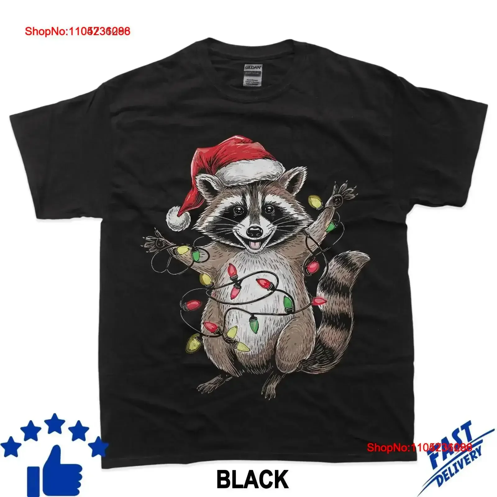 

Шляпа Санта-Клауса с енотом, рождественские огни X Mas, праздничная праздничная футболка, винтажная стираная дизайнерская одежда с графическим рисунком, удобная мужская одежда