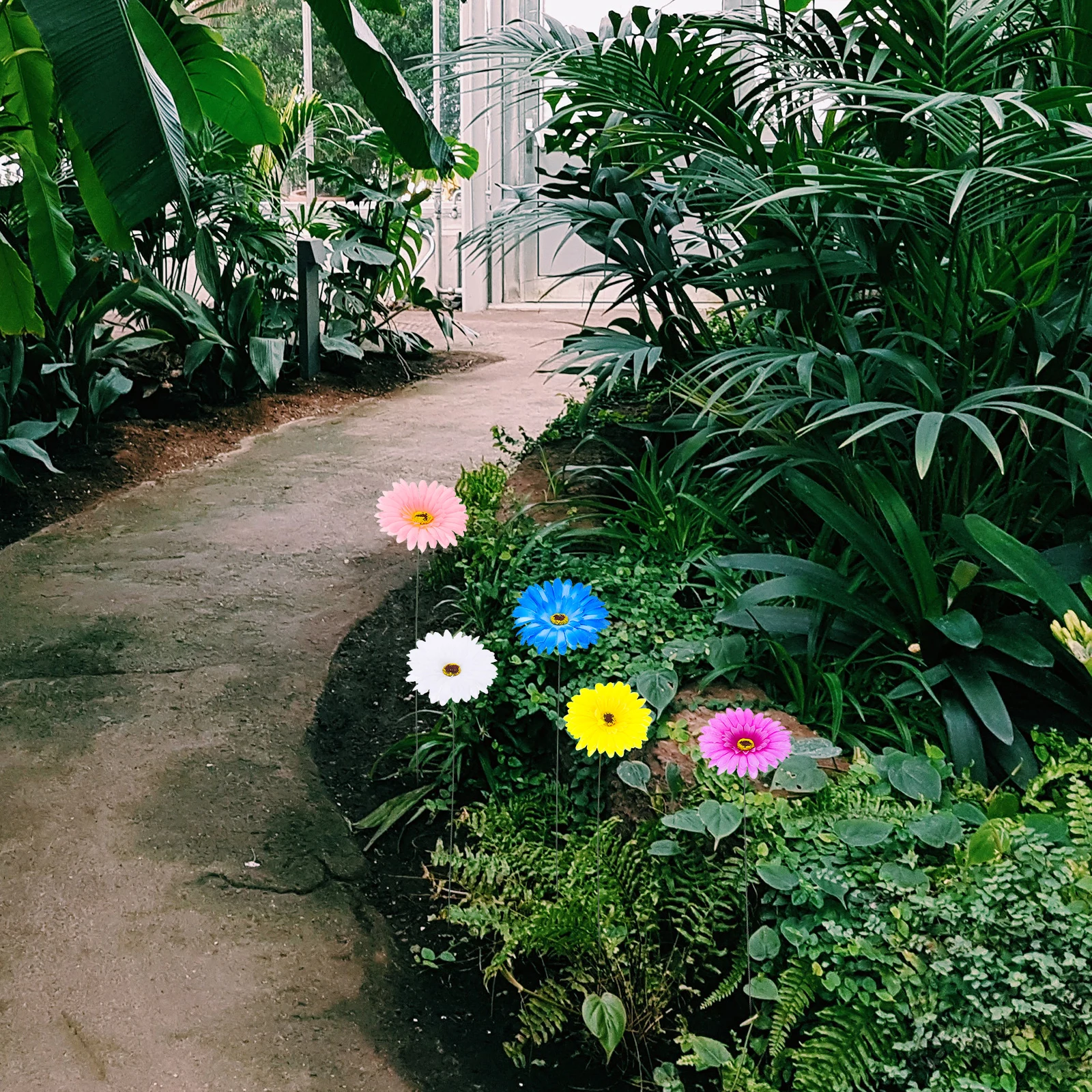 5 قطع من أوتاد الجربيرا الاصطناعية تصميم ديزي واقعي ديكور حديقة حديدية متينة لتزيين المناظر الطبيعية في ساحة الحديقة والفناء