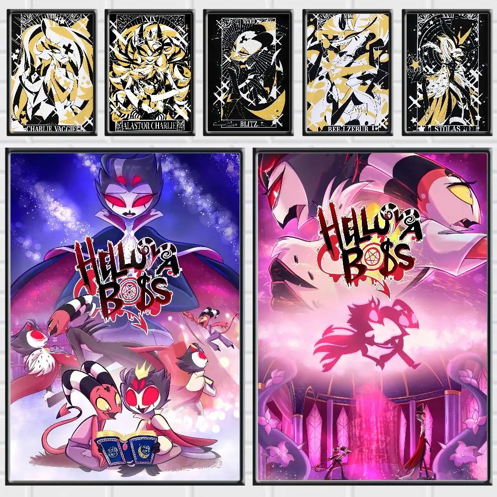 Gothic Cartoon Helluva Boss Posters Premium Self-Adhesive No Residue Wall Sticker for Home Office Bar Decor