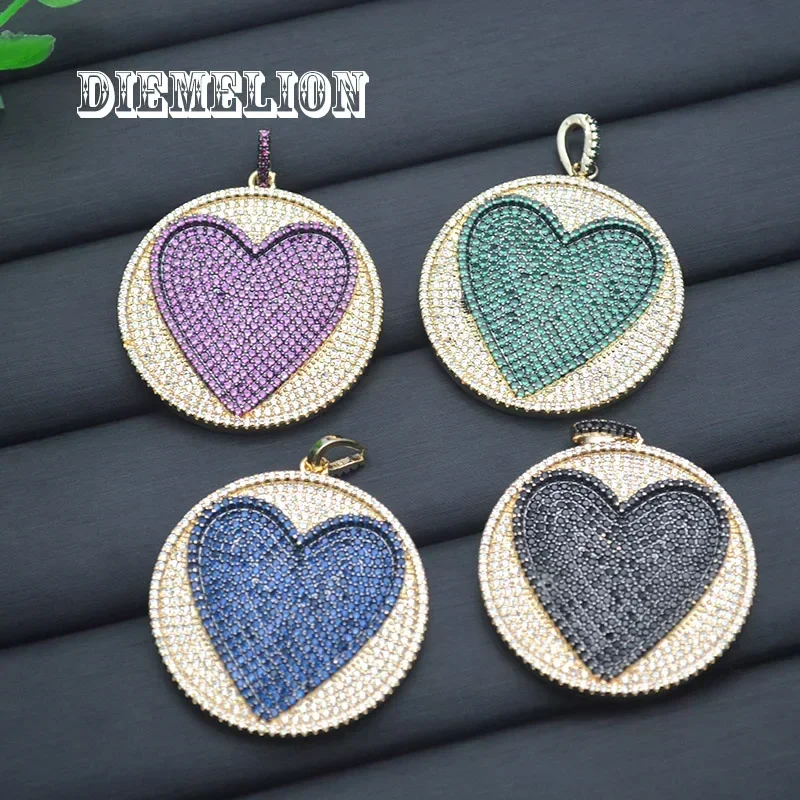 

Классический полный многоцветный кубический цирконий, большой кулон в форме сердца, медные позолоченные круглые подвески, принадлежности для изготовления ювелирных изделий, аксессуары
