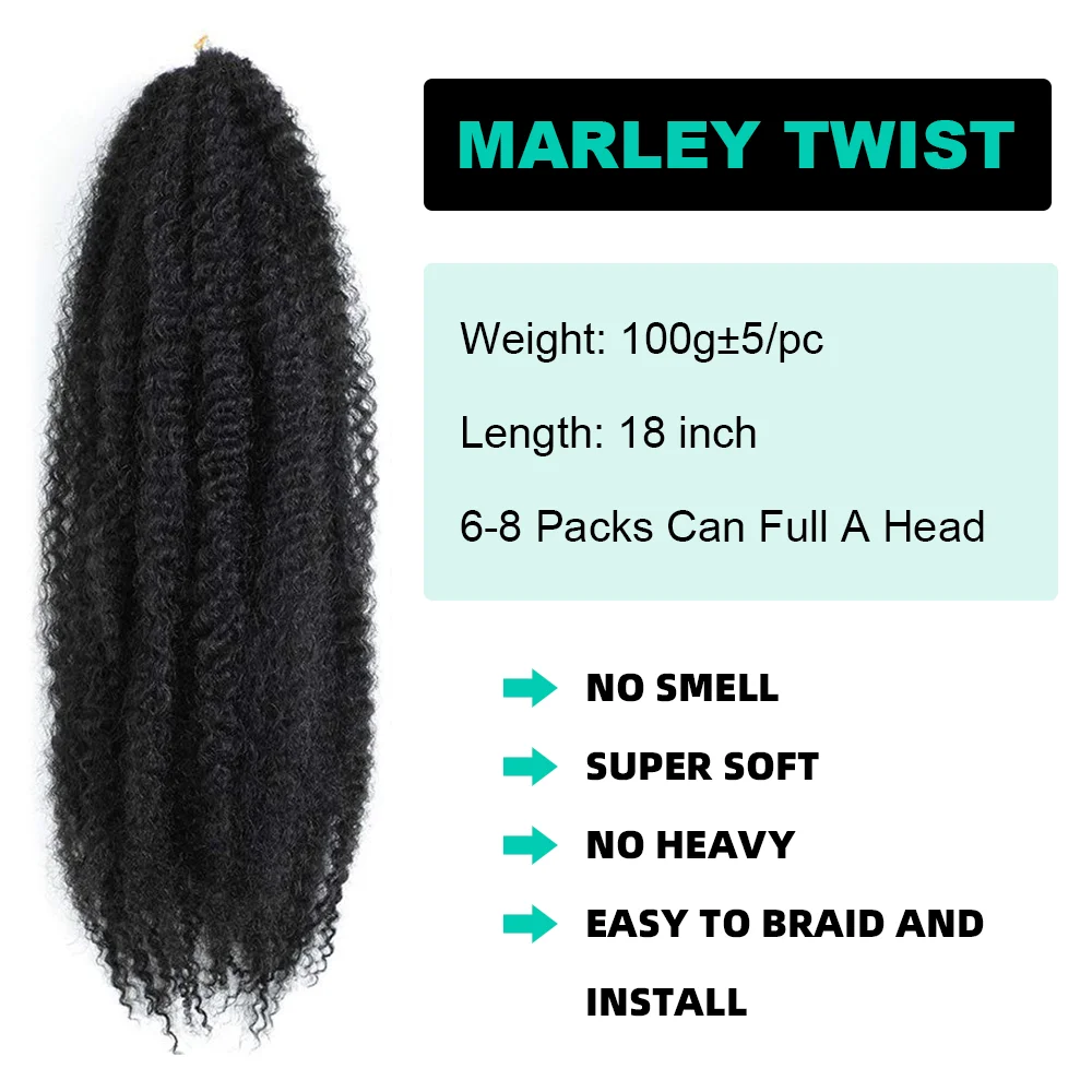 Pré-Separado Marley tranças extensões de cabelo para mulheres, Afro Spring Twist Crochet, cabelo preto macio trança