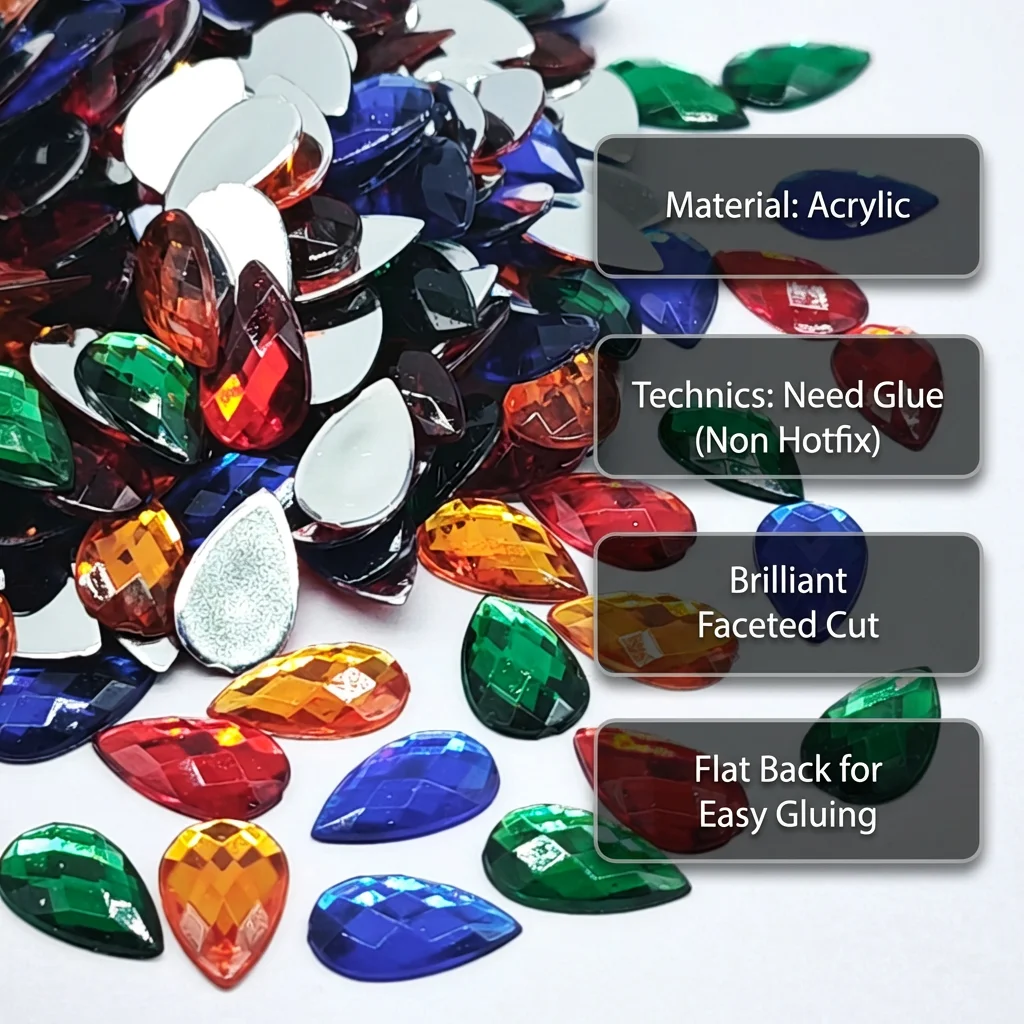 400pcs/Package Mixed Colors 6*10mm Teardrop Acrylic Rhinestones For Craft DIY, Clothing Decoration, Nail Art