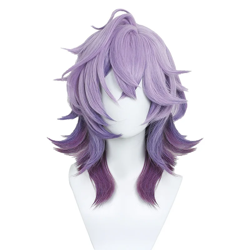 Genshin Impact Durin 코스프레 가발 보라색 짧은 머리 내열성 섬유 머리카락 할로윈 파티 여성용 남성용 역할 놀이 액세서리