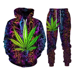 3d Printing Three Color Maple Leaf Sportswear Men's Original Night Cap Men's Autumn Jacket Two Piece Hooded Pants Sportswear