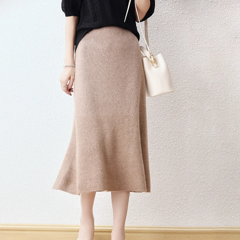 Autumn And Winter 100 Pure Wool Skirt Female High Waist A Word Hip Fishtail Skirt In The Long Slim Knitted Wool Skirt