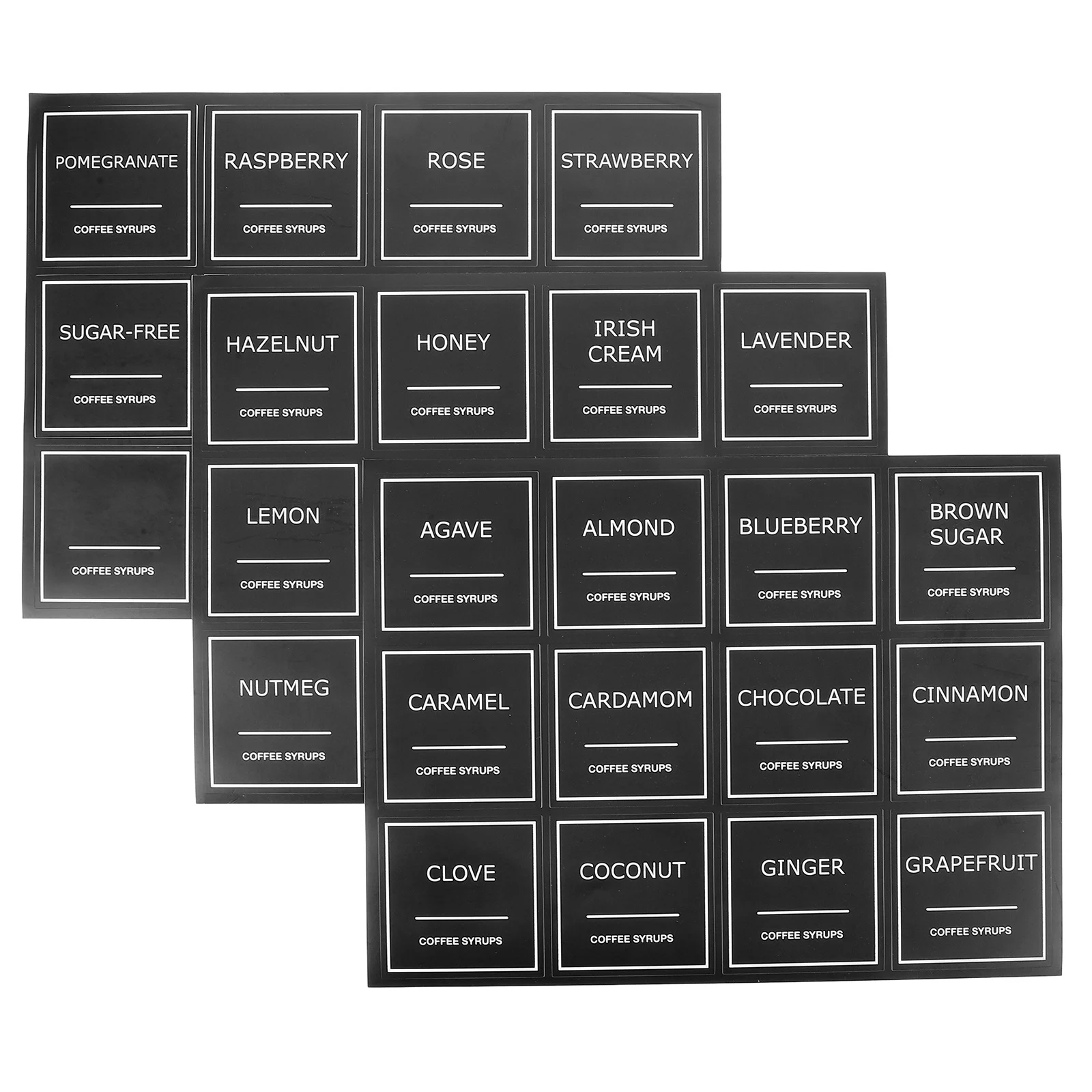 

3 Sheets Waterproof Coffee Syrup Labels Writable Removable Sticky Decals For Glass Plastic Bottles Kitchen Organization Reusable
