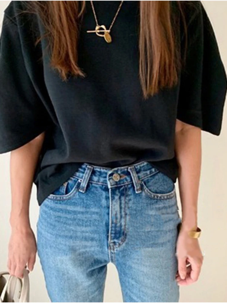 Cotton 2024 New Summer T Shirt Women Elasticity Woman Clothes Tops Pink White Tshirt Loose Maxi Female Short Sleeve Tee