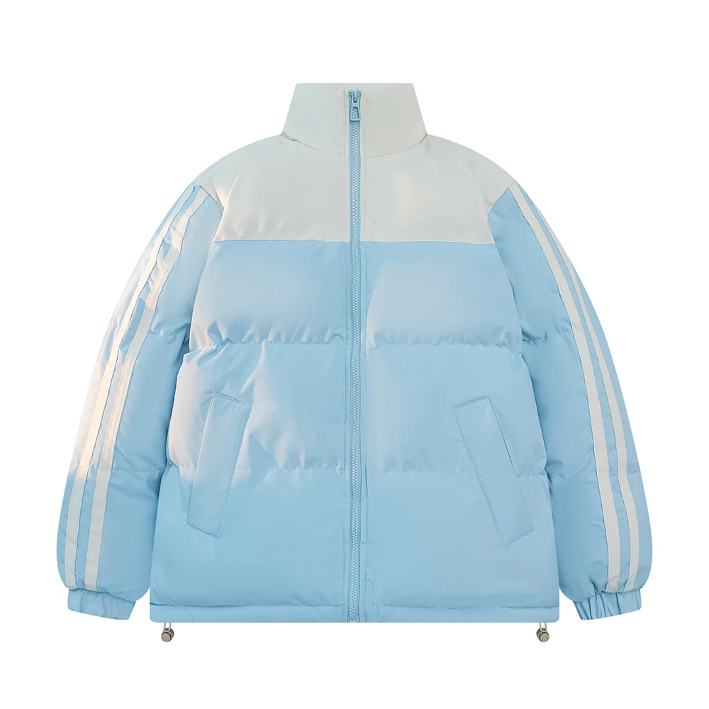 Men's Stand up Collar Color Block down Jacket Striped Sleeves Warm Autumn Winter Loose Casual Cotton Jacket