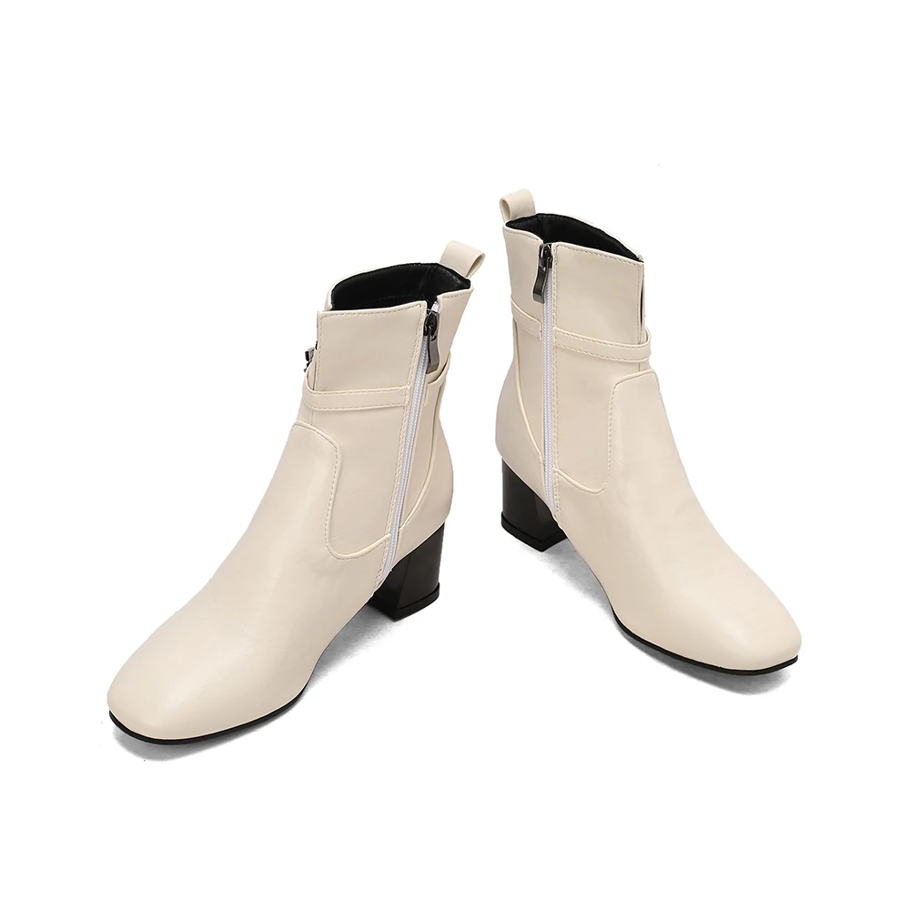  New Winter Glamour Brown Beige Women Mid Calf Boots Round Toe High Heels Lady Dress Shoes Plus Small Big Size 32 43 48 50